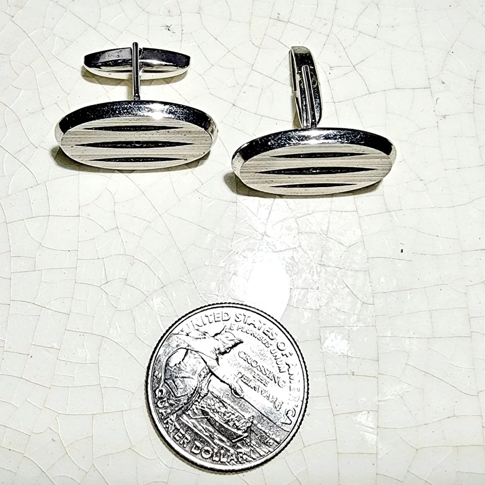 Swank sterling silver mid century modern oval men's cufflinks
